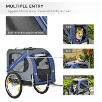 Aosom Bike Trailer Cargo Cart for Dogs and Pets with 3 Entrances Large Wheels for Off-Road & Mesh Screen, Blue/Gray(m-7)
