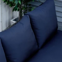 Outsunny 4 Pieces Patio Wicker Dining Sets, Outdoor PE Rattan Sectional Conversation Set with Cushions & Dining Table, Bench for Garden, Backyard, Lawn, Navy Blue(m-9)