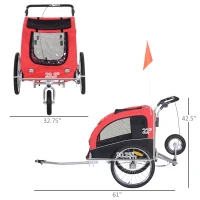 Aosom Elite II 2-in-1 Pet Dog Bike Trailer Jogger with Suspension, Red(m-3)