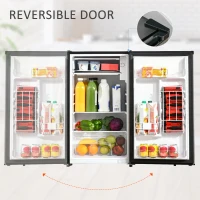 HOMCOM Mini Fridge with Freezer, Compact Mini Refrigerator with 3.3Cu Ft Capacity, Adjustable Shelves and Temperature and Reversible Door for Bedroom, Black/Silver(m-6)