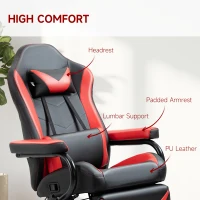 HOMCOM Gaming Recliner, Racing Style Video Gaming Chair with Adjustable Backrest and Footrest, High Back 360 Degree Swivel Computer Chair with Lumbar Support and Headrest, Red(m-5)