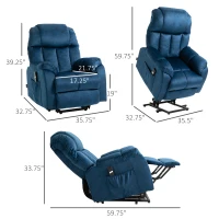 HOMCOM Power Lift Chair, Electric Recliner for the Elderly, Compact Living Room Chair with Side Pocket & Remote Control, Blue(m-3)