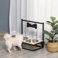 PawHut Elevated Dog Bowls Feeder with Stainless Steel Set, Twin Raised Adjustable Pet Food Platform for Medium, Large Dogs, Natural(m-2)