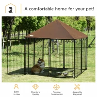 PawHut Outdoor Dog Kennel, Puppy Play Pen with Canopy Garden Playpen Fence Crate, Enclosure Cage w/ Rotating Bowl, 55.5" x 55.5" x 48", Black(m-4)