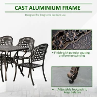 Outsunny 7-Piece Patio Dining Set, Cast Aluminum Outdoor Furniture Set with 6 Armchairs, 1 Table and Umbrella Hole, Bronze(m-4)