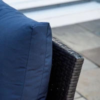 Outsunny 4 Pieces Patio Wicker Dining Sets, Outdoor PE Rattan Sectional Conversation Set with Cushions & Dining Table, Bench for Garden, Backyard, Lawn, Navy Blue(m-8)