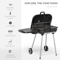 Outsunny 22" Charcoal Barbecue Grill with Portable Wheel, Side Tray and Lower Shelf for Outdoor BBQ for Garden, Backyard, Poolside(m-4)