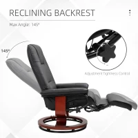 HOMCOM Faux  Leather lounge chair with footrest and armrest, Manual Swivel Recliner for living room, Black(m-4)