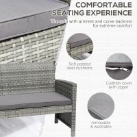 Outsunny 4pcs Wicker Outdoor Patio Furniture Set with Sofa and 2 Chairs, Rattan Conversation Sets with Soft Cushions, 1 Tempered Glass Table-Top Center Coffee Table for Backyard, Garden, Light Grey(m-6)