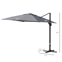 Outsunny 10x10ft Cantilever Umbrella Rotatable Square Top Market Parasol with 4 Adjustable Angle for Backyard Patio Outdoor Area Dark Grey(m-3)