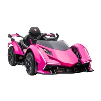 Aosom Kids Ride On Sports Car, 12V Battery Powered Electric Toy w/Parent Remote Control, Bluetooth, Horn, Music & LED Headlights Taillights for 3-6 Years Old Pink(m-15)