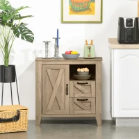HOMCOM Sideboard, Farmhouse Buffet Cabinet with Storage Open Shelf, 2 Drawers and Open Countertop, Oak Finish(m-2)