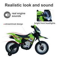Aosom Cruising Kids Dirt Bike Electric Motorcycle with Charging 6V Battery, Real Driving Sounds, Built-In Music, Green(m-5)