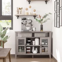 HOMCOM Farmhouse Sideboard Buffet Cabinet, Coffee Bar Cabinet with Storage Shelves, Kitchen Cabinet with 2 Framed Glass Doors and Anti-Topple, Distressed Gray(m-9)