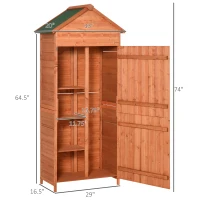 Outsunny Wood Garden Shed Outdoor Tool Storage Cabinet Hutch Lockable Unit with Double Door and 3 Tire Storage Shelves, Natural Wood(m-3)