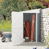 Outsunny 4' x 6' Outdoor Storage Shed Lean to Shed Outdoor Metal Tool Shed with Lockable Door and Air Vents, Dark Grey(m-8)