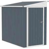 Outsunny 4' x 6' Outdoor Storage Shed Lean to Shed Outdoor Metal Tool Shed with Lockable Door and Air Vents, Dark Grey(m-2)