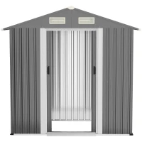 Outsunny 6.3' x 3.6' x 6' Garden Storage Shed Outdoor Patio Yard Metal Tool Storage House w Double Doors Grey(m-7)