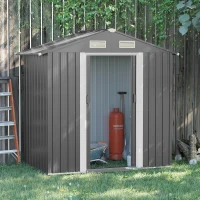 Outsunny 6.3' x 3.6' x 6' Garden Storage Shed Outdoor Patio Yard Metal Tool Storage House w Double Doors Grey(m-1)