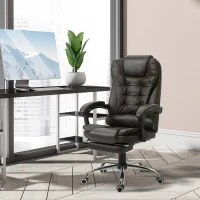 HOMCOM High Back Office Chair PU Leather Executive Office Chair with Retractable Footrest Padded Armrest Coffee(m-7)