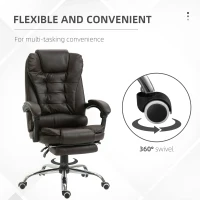 HOMCOM High Back Office Chair PU Leather Executive Office Chair with Retractable Footrest Padded Armrest Coffee(m-5)