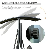 Outsunny 3 Seat Outdoor Swing Chair Steel Swing Bench Porch Swing With Adjustable Canopy & Coffee Tables & Cushion for Patio Garden, Black(m-4)