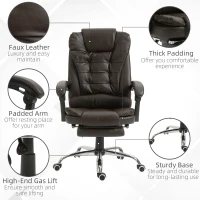 HOMCOM High Back Office Chair PU Leather Executive Office Chair with Retractable Footrest Padded Armrest Coffee(m-6)