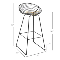 HOMCOM Modern Bar Stools Set of 2, Bar Height Barstools, 29.5" Seat Height Bar Chairs for Kitchen, Pub with Backrest and Footrest, Steel Frame, Black(m-3)