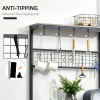 HOMCOM Industrial 4-Tier Baker's Rack with Storage Shelves, Microwave Stand with Wire Grid and Hanging Hooks, Kitchen Storage Organizer with Adjustable Feet, Rustic Brown(m-8)