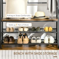 HOMCOM 3-in-1 Hall Tree, Coat Rack Shoe Bench, Coat Hanger with Wire Grid, Hanging Hooks, Mesh Storage Shelves for Hallway, Entryway, Rustic Brown(m-6)