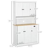 HOMCOM 71" Kitchen Pantry Buffet with Hutch Storage Cabinet Microwave Oven Stand with Drawer- White/Oak(m-3)