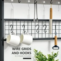 HOMCOM Industrial 4-Tier Baker's Rack with Storage Shelves, Microwave Stand with Wire Grid and Hanging Hooks, Kitchen Storage Organizer with Adjustable Feet, Rustic Brown(m-6)