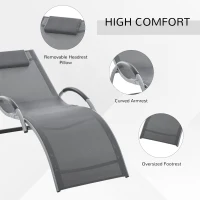 Outsunny Ergonomic Lounger Chair Portable Armchair with Removable Headrest Pillow for Garden Patio Outside All Aluminum Frame Dark Grey(m-7)