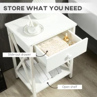 HOMCOM Modern Nightstand, Bedside Table with Drawer and Shelf, Side End Table with Steel Frame for Bedroom, White(m-5)