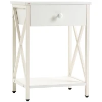 HOMCOM Modern Nightstand, Bedside Table with Drawer and Shelf, Side End Table with Steel Frame for Bedroom, White(m-2)