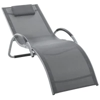 Outsunny Ergonomic Lounger Chair Portable Armchair with Removable Headrest Pillow for Garden Patio Outside All Aluminum Frame Dark Grey(m-2)