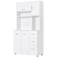 HOMCOM 66" Buffet with Hutch, Freestanding Kitchen Pantry with 2 Large Cabinets, 1 Pull Up Cabinet, 3 Drawers & Wide Countertop, White(m-12)