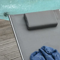 Outsunny Ergonomic Lounger Chair Portable Armchair with Removable Headrest Pillow for Garden Patio Outside All Aluminum Frame Dark Grey(m-9)