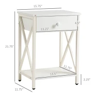 HOMCOM Modern Nightstand, Bedside Table with Drawer and Shelf, Side End Table with Steel Frame for Bedroom, White(m-3)