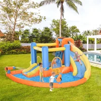 Outsunny Bounce Castle Inflatable Trampoline Slide Pool Climb 14' x 12' x 6'(m-1)