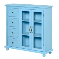 HOMCOM Storage Sideboard Cabinet with 4 Drawers and Glass Door Cupboard, Console Table for Living Room, Kitchen(m-9)