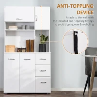 HOMCOM 66" Buffet with Hutch, Freestanding Kitchen Pantry with 2 Large Cabinets, 1 Pull Up Cabinet, 3 Drawers & Wide Countertop, White(m-7)