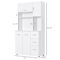 HOMCOM 66" Buffet with Hutch, Freestanding Kitchen Pantry with 2 Large Cabinets, 1 Pull Up Cabinet, 3 Drawers & Wide Countertop, White(m-3)