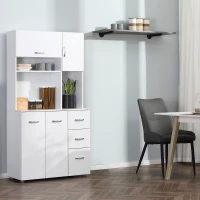 HOMCOM 66" Buffet with Hutch, Freestanding Kitchen Pantry with 2 Large Cabinets, 1 Pull Up Cabinet, 3 Drawers & Wide Countertop, White(m-9)