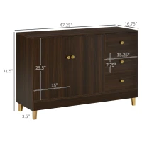 HOMCOM Modern Sideboard, Storage Cabinet, Accent Cupboard with 3 Drawers, Adjustable Shelf, Brown(m-3)
