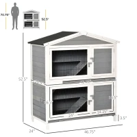 PawHut 47" 2-Floor Large Rabbit Hutch Wooden Pet House Multi-door Bunny Cage Small Animal Habitat with 3 Ramps Lockable Doors Run Area Asphalt Roof for Outdoor Use(m-3)