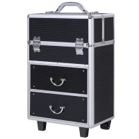 HOMCOM Professional Makeup Case, Makeup Box, Salon Beauty Cosmetic Jewellery Organizer Trolley with 2 Wheels, Black(m-2)