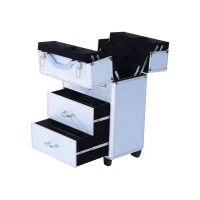 HOMCOM Professional Makeup Case, Makeup Box, Salon Beauty Cosmetic Jewellery Organizer Trolley with 2 Wheels, Silver(m-8)