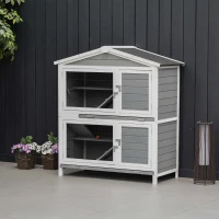 PawHut 47" 2-Floor Large Rabbit Hutch Wooden Pet House Multi-door Bunny Cage Small Animal Habitat with 3 Ramps Lockable Doors Run Area Asphalt Roof for Outdoor Use(m-1)
