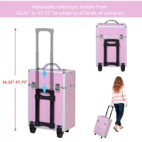 HOMCOM Professional Makeup Case, Makeup Box, Salon Beauty Cosmetic Jewellery Organizer Trolley with 2 Wheels, Pink(m-5)
